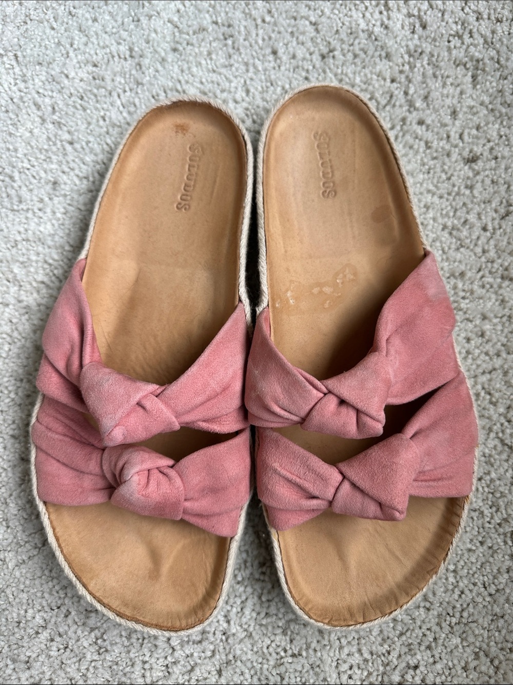 Soludos Pink Knotted Suede Slide Espadrille Double Bow Sandals Size 9